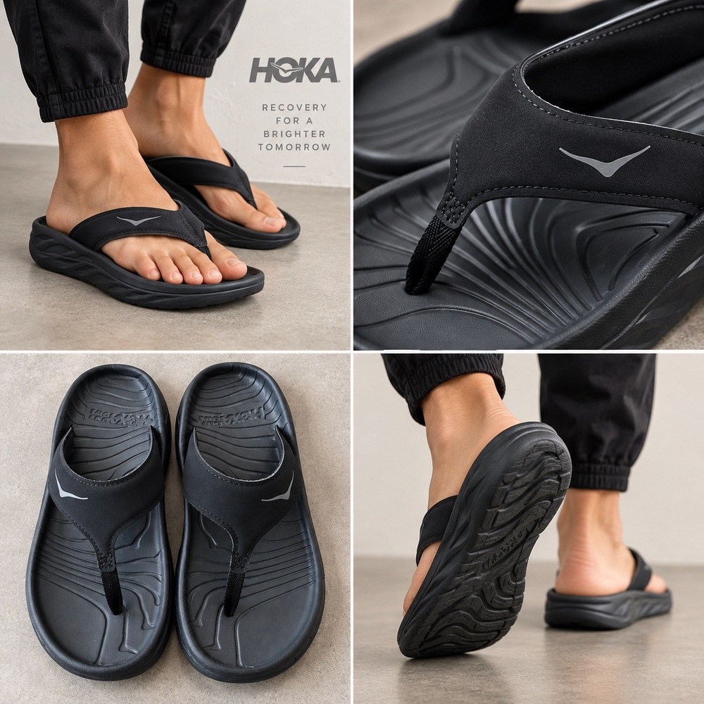 Hoka Ora Recovery Flip Sandals Black Dark Gull Gray Women 7 1099676